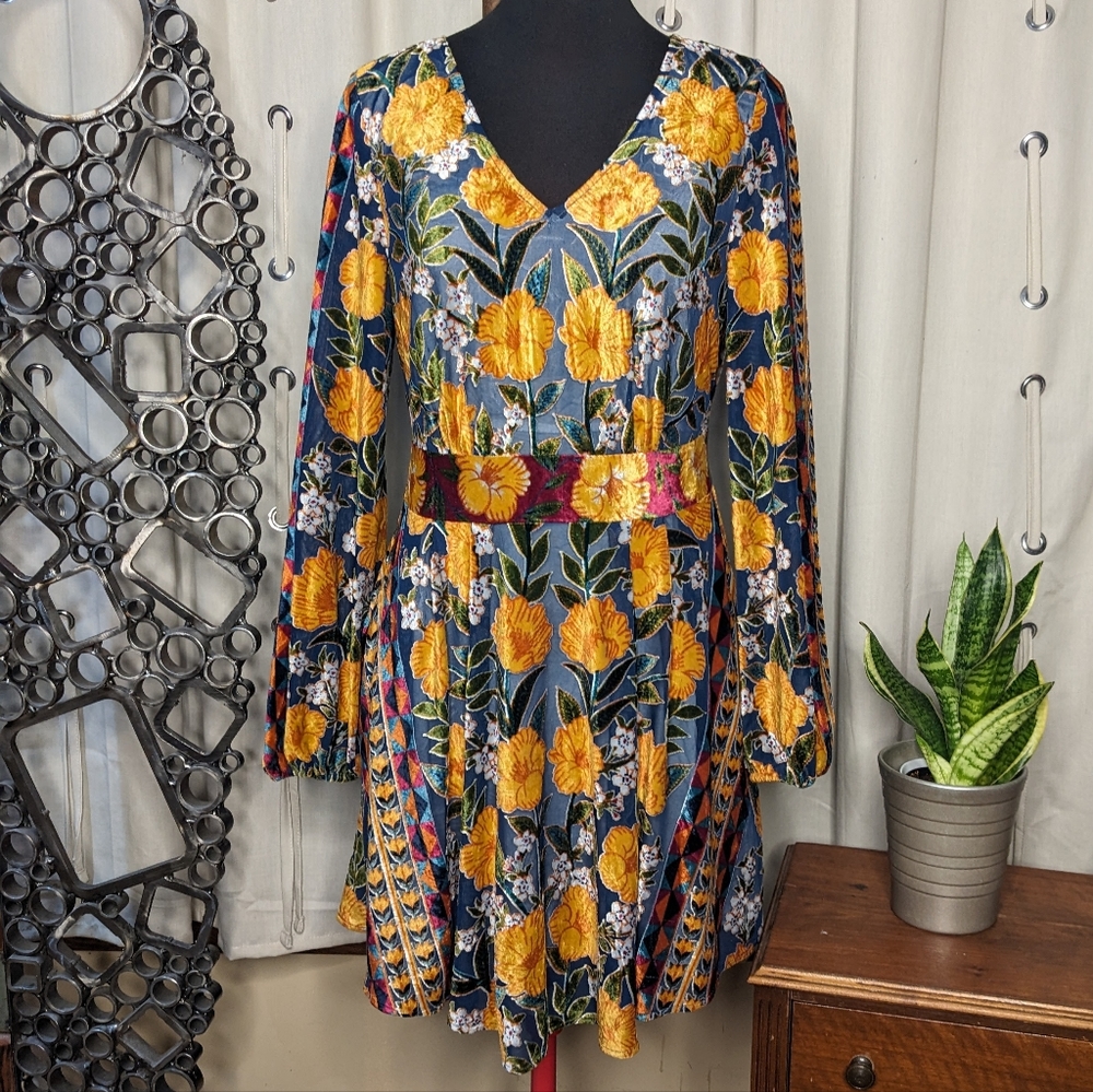 FARM Rio colorful floral velvet dress Small